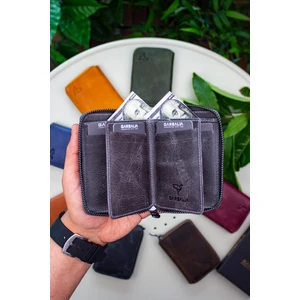 Fargo Vintage Deri Fermuarlı  Kartlık Cüzdan Gri