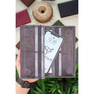 Hamburg  Deri El Saplı Mıknatıslı Telefon Bölmeli Portföy Cüzdan Gri