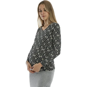 Perla Blanca Geometrik Desenli Siyah Krem Emzirme Bluz