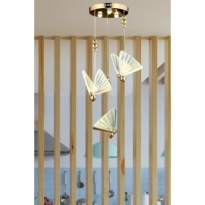 Elegance Modern Kelebek Tasarım Üçlü Sarkıt LED Avize Rose Gold Ledli Avize