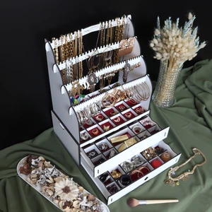 Design Otto Diamond Large Organizer Kozmetik Makyaj Kolye Küpe Yüzük Takı Kutusu Düzenleyici