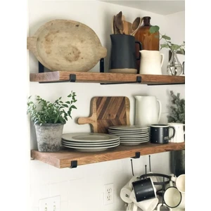 Karadeniz Dizayn Ahşap 2li Ceviz 100X20CM 40 mm - Demir Tutacaklı Raf