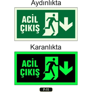 Fosforlu Acil Çıkış Yön Levhası F-11
