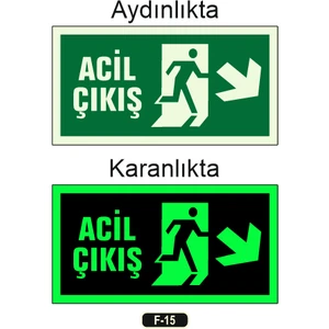 Fosforlu Acil Çıkış Yön Levhası F-15