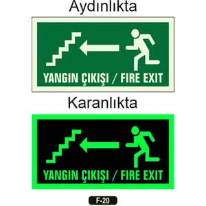 Fosforlu Yangın Çıkışı Fıre Exıt Yön Levhası F-20