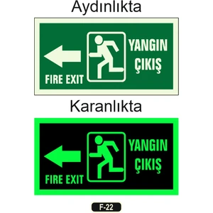 Fosforlu Yangın Çıkışı Fıre Exıt Yön Levhası F-22