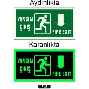 Fosforlu Yangın Çıkışı Fıre Exıt Yön Levhası F-23