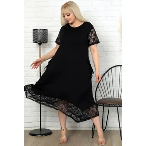 Etek Ucu Kol ve Cepleri Dantel Kısa Kol Rahat Abiye Elbise