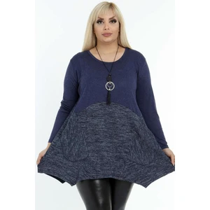 Asimetrik Cepli Kolyeli Çift Renk Bloklu Dökümlü Rahat Bluz