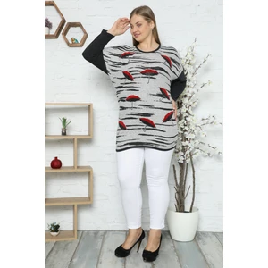 Şemsiye Desenli Taş Işlemeli Uzun Kollu Tunik