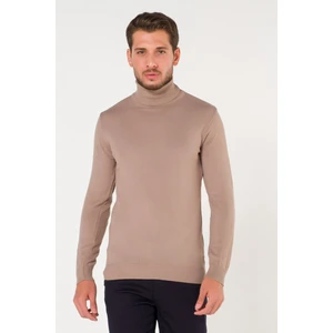 Erkek Balıkçı Yaka Bej Renk Slim Fit  Kışlık Kazak