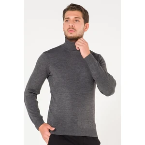 Erkek Balıkçı Yaka Koyu Gri Slim Fit Kışlık Kazak