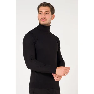 Erkek Balıkçı Yaka Siyah Slim Fit Kışlık Kazak