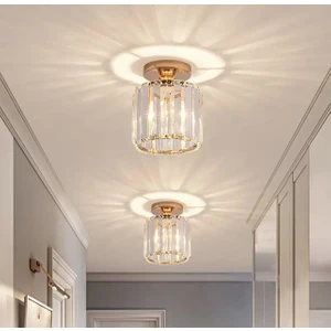 Modern Luxury Plafonyer Kristal Taşlı Avize Gold Sarı Hol Antre Avize