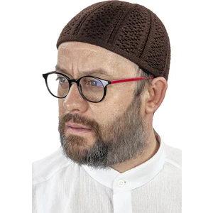 Orlon Örme Kışlık Yün Bere Takke Baklava Desen Kahverengi