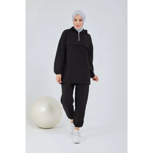 Önden Yarım Fermuarlı Eşofman Takımı TRN1019 Siyah