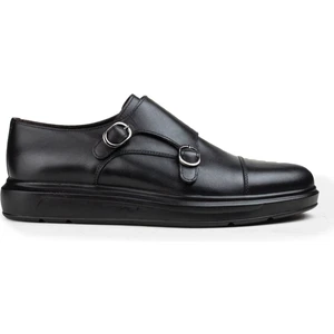 Deri Siyah Çift Tokalı Günlük Erkek Ayakkabı