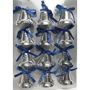 Parti Sürprizi Gümüş Renk Mavi Kurdeleli Çam Ağacı Çan Süs 12 Adet