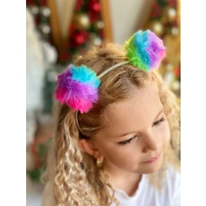 Soft Neon Gökkuşağı Renkli Unicorn Pon Pon Çocuk Tacı Metal Ponpon Taç