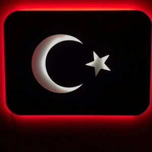 Dekor Hediyelik Türk Bayrağı  Ledli Duvar Süsü Mdf Tablo Duvar Aksesuarı Ahşap Tablo