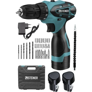 Germany Technology 36 V Sjs Çift Metal Şanzıman Çift Akülü Şarjlı Vidalama Matkap + 24 Parça Set Mavi