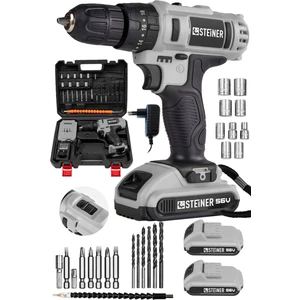 Germany Technology Darbeli 56 V 5 Ah Bakır Sargılı Çift Akülü Şarjlı Vidalama Matkap Gri Set