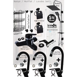 Irmak Siyah Banyo, Lavabo, Mutfak Bataryaları Musluk Armatür Robot Duş Aksesuar Lavabo Duş Takımı