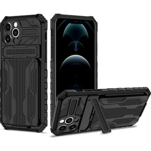 Apple Iphone 12 Pro Max Için Kart Yuvası Tutucu Standlı Hibrit Askeri Sınıf Koruma Kılıfı Siyah (Yurt Dışından)