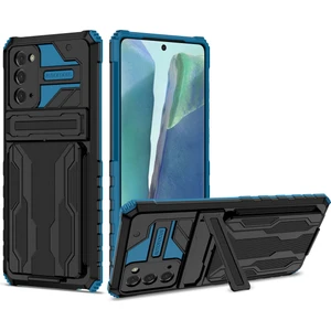 Samsung Galaxy Note 20 Için Kart Yuvası Tutucu Standlı Hibrit Askeri Sınıf Koruma Kılıfı Mavi (Yurt Dışından)