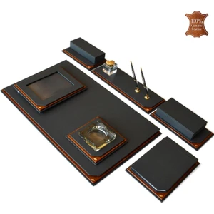 780-11 Cornery Hakiki Deri ve Ağaç Kaplama Sümen Takımı Siyah