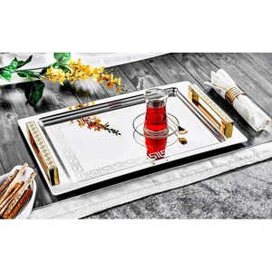 Eylül Gold & Çelik Versace Motif Dekor Büyük Boy Tepsi 377