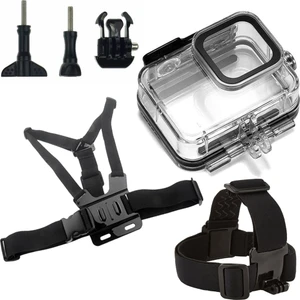 GO208 Gopro Hero 8/ Hero 8 Black Uyumlu 60 Metre Su Geçirmez 6 Parça GP24 Kafa Bandı GP26 Göğüs Kemeri Seti
