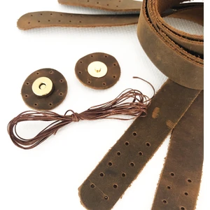 Alfa Tasarım Atölyesi Deri Çanta Sapı Çift 75 Cm Mıknatıslı Çanta Çıtçıtı Mumlu Ip Set