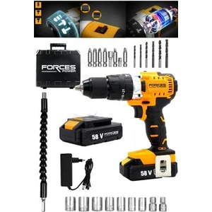Forces Power Germany Powerful Drill 58 V 8 Ah Darbeli Bakır Sargı Metal Şanzıman Çift Akülü Vidalama Matkap Seti