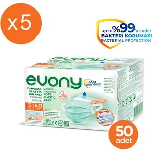 Evony Yumuşak Elastik Kulaklı Maske 50'li 5 Adet