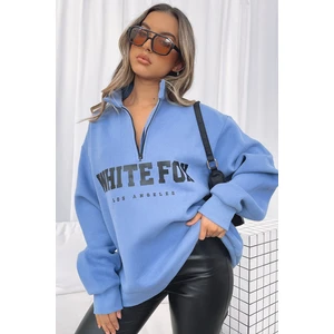 Mad Girls Indigo Fermuar Detaylı Sweatshirt MG1246