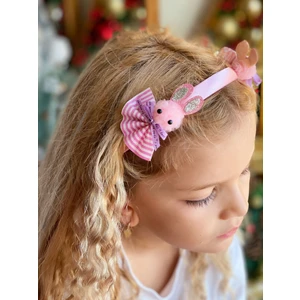 Queen Accessories Şirin Pon Pon Pembe Simli Elbiseli Tavşan Ponpon Taç Pembe Saten Çocuk Tacı