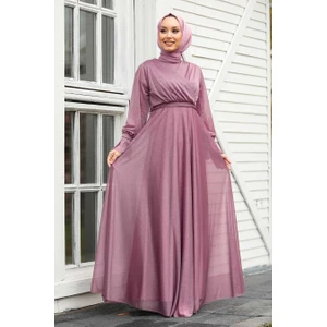 Neva Style  Tesettürlü Abiye Elbiseler - Koyu Lila Tesettür Abiye Elbise 22202KLILA