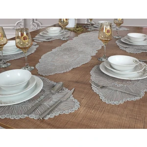 Tropik Home Tropikhome Amerikan Servis Supla ve Runner Seti 6 Kişilik Set Venice Gri 7 Parça
