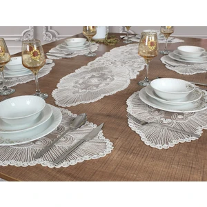 Tropik Home Tropikhome Amerikan Servis Supla ve Runner Seti 6 Kişilik Set Venice Beyaz 7 Parça