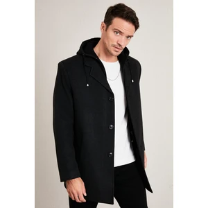 Çıkarılabilir Kapüşonlu Kırçıllı Slim Fit Kaşe Kaban Erkek KABAN 5841013