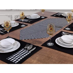 Tropik Home Amerikan Servis Supla ve Runner Seti 12 Kişilik Set Siyah Ekose Desen Salon ve Masa Sunum Takımı