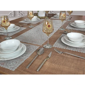 Tropik Home Tropikhome Amerikan Servis Supla ve Runner Seti 6 Kişilik Set Victoria Gri 7 Parça