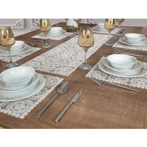 Tropik Home Tropikhome Amerikan Servis Supla ve Runner Seti 6 Kişilik Set Victoria Kırık Beyaz