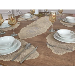 Tropik Home Tropikhome Amerikan Servis Supla ve Runner Seti 6 Kişilik Set Venice Bej 7 Parça