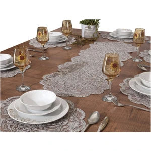 Tropik Home Amerikan Servis Valeria Parlak Gri Renkli  Supla ve Runner 6 Kişilik Set Masa ve Salon Takımı