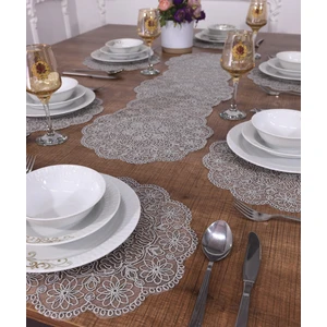 Tropik Home Amerikan Servis Vincent Gri Renkli  Supla ve Runner 6 Kişilik Seti Masa ve Salon Sunum Takımı