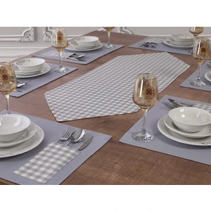 Tropik Home Amerikan Servis Supla ve Runner Seti 8 Kişilik Set Gri Ekose Desen Salon ve Masa Sunum Takımı