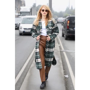 Mad Girls Yeşil Uzun Ekose Gömlek Ceket MG1234