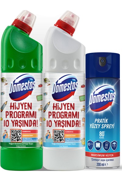 Domestos Yoğun Kıvamlı Çamaşır Suyu 750 ml x 2 + Domestos Pratik Yüzey Spreyi 200 ml